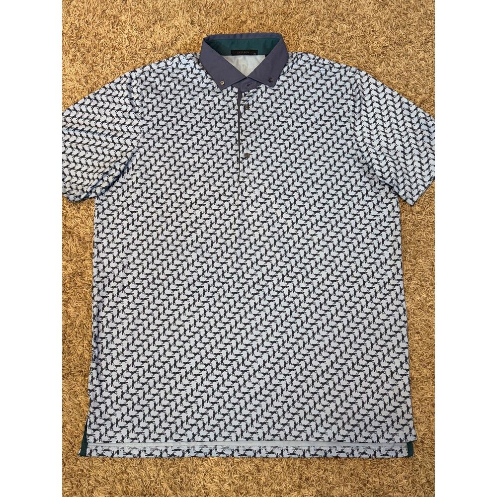 Greyson Men's Golf Polo Performance Stretch Blue Running Wolf Size XL